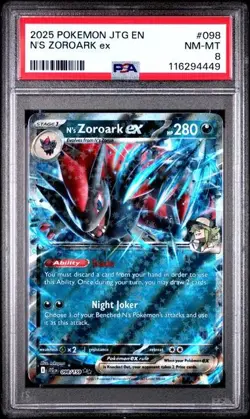 2025 POKEMON JTG EN-JOURNEY TOGETHER #098 N'S ZOROARK EX PSA 8 - Image 1