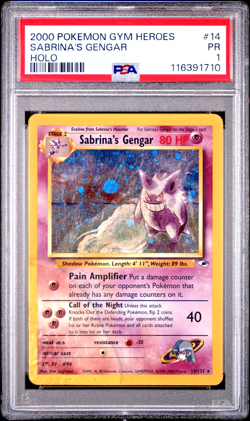 PSA 1 2000 Pokemon Gym Heroes Sabrina's Gengar 14/132 Holo Foil WOTC - Image 1