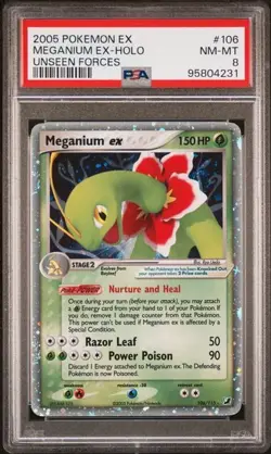 PSA 8 NM-MINT Meganium Ex 106/115 HOLO RARE Unseen Forces Pokemon Card - Image 1