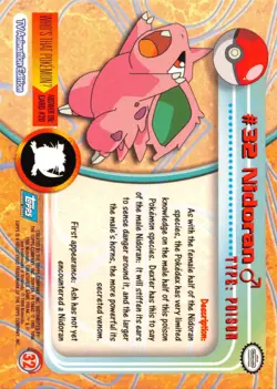 NIDORAN #32- BLUE Logo - NON-HOLO - SERIES 1 - TOPPS Pokemon Card - LP/P - Image 2