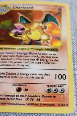 Pokemon TCG Shadowless Charizard Hologram 4/102 Holo Base Set Vintage Mint Rare - Image 3