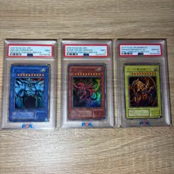 PSA 9 10 YuGiOh Duel King 2014 Ultra Rare Obelisk Slifer Ra God Card Set Japan - Image 1