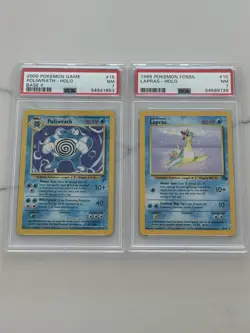 Pokemon Fossil Lapras Holo PSA 7 NM & Base 2 Poliwrath Holo PSA 7 NM - Image 1