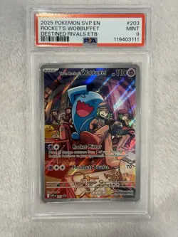 2025 POKEMON SVP EN-SV BLACK STAR PROMO #203 TEAM ROCKET'S WOBBUFFET PSA 9 - Image 1