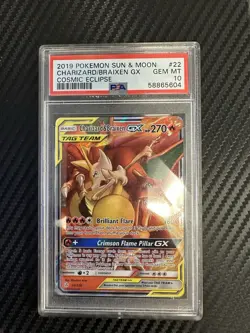 2019 Pokemon Sun & Moon Cosmic Eclipse Charizard Braixen Tag Team Holo #22/236 - Image 1