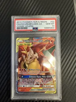 2019 Pokemon Sun & Moon Cosmic Eclipse Charizard Braixen Tag Team Holo #22/236 - Image 2