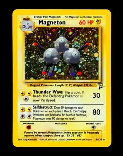 2000 Pokemon MAGNETON Base Set 2 Edition HOLO RARE Card 9/130 WotC PERFECT SWIRL - Image 3