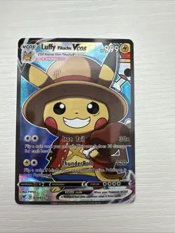One Piece Monkey D. Luffy Pikachu Fan Full Art Pokemon Custom Card - Image 1
