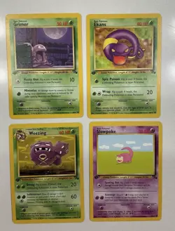 1st Edition Fossil Pokemon Lot Vintage WOTC - Weezing, Grimer, Ekans, Slowpoke - Image 3