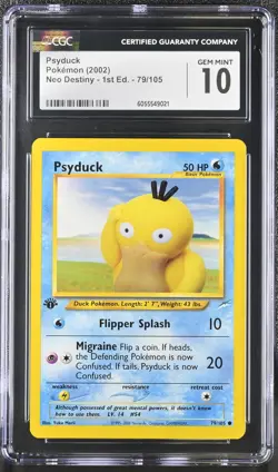 CGC 10 GEM MINT Psyduck Neo Destiny 1st Edition 79/105 Pokemon Card psa - Image 1