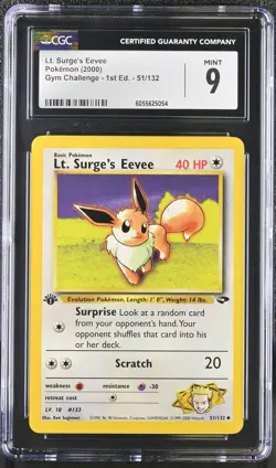 CGC 9 MINT Lt. Surge's Eevee Gym Challenge 1st Edition 51/132 Pokemon Card psa - Image 1