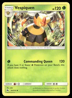 2018 Lost Thunder Set Pokemon Card 032 Vespiquen LP - Image 1