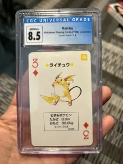 CGC 8.5 Raichu 3 of Diamonds Japanese Pokemon Green Poker Card 1996 - Image 1