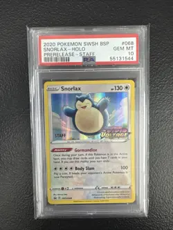 PSA 10 Snorlax - (Prerelease) [Staff] SWSH068 SWSH: Sword & Shield Promo Card - Image 1