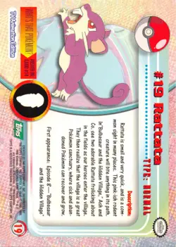 RATTATA #19 - GREEN Logo - NON-HOLO - SERIES 1 - TOPPS Pokemon Card - NM/LP - Image 2