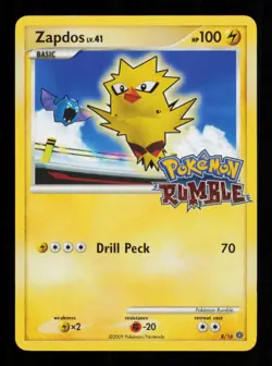 Pokemon Card Zapdos 8/16 Rumble Promo Switch Nintendo Rare EX 2009 - Image 1