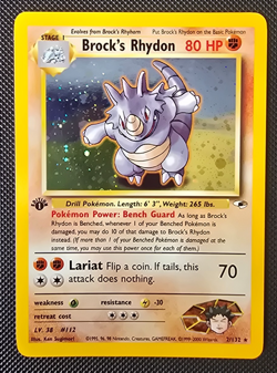 Pokemon Card - Brock's Rhydon 1st Edition - Gym Heroes - Holo Rare - 2/132 - LP - Image 1