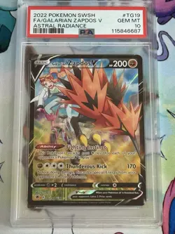 2022 Pokemon Astral Radiance Galarian Zapdos V TG19 Pokemon Full Art PSA 10 - Image 1