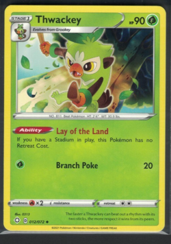 Pokemon Shining Fates Thwackey 12/72 Uncommon LP - Image 1