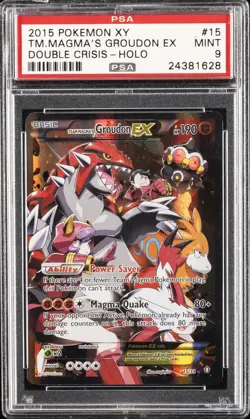 2015 POKEMON XY DOUBLE CRISIS #15 FULL ART/TEAM MAGMA'S GROUDON EX PSA 9 - Image 1