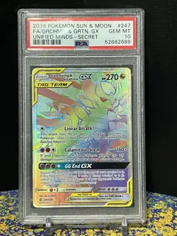 Pokemon S&M: Unified Minds 247/236 GARCHOMP GIRATINA GX TAG TEAM Rainbow PSA 10 - Image 1