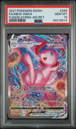 2021 Pokemon Sword & Shield Fusion Strike #269 Mew Vmax Secret PSA 10 - Image 1
