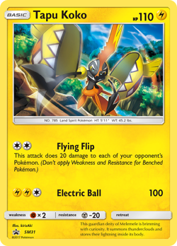 POKEMON Sun & Moon Promo : HOLO RARE - TAPU KOKO SM31 LIGHT PLAY - Image 1