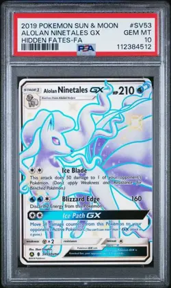 PSA 10 GEM MINT Alolan Ninetales GX Hidden Fates Pokemon SV53/SV94 - Image 1