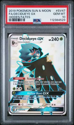 PSA 10 GEM MINT Decidueye GX HIdden Fates Full Art Holo Pokemon SV47/SV94 - Image 1