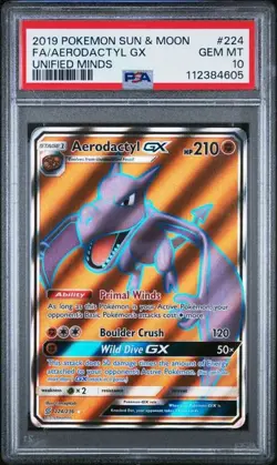PSA 10 GEM MINT Aerodactyl GX Unified Minds Full Art Holo Pokemon 224/236 - Image 1