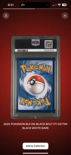 2025 POKEMON BLK EN-BLACK BOLT WHITE FLARE RARE 171/086 VICTINI PSA 10 GEM #171 - Image 4