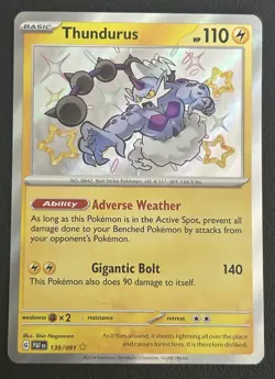 Thundurus 139/091 Paldean Fates Shiny Holo Rare Pokemon TCG Card NM - Image 1
