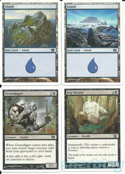 MTG Magic the Gathering TCG 8th Edition Bog Wraith Gravedigger & 2X Island - Image 1