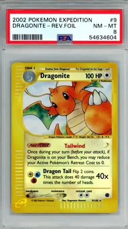2002 Pokemon Expedition Dragonite-Rev. Foil #9 PSA 8 - Image 1
