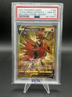 PSA 10 GEM Mint 2022 POKEMON SWSH BRILLIANT STARS FULL ART/GALARIAN ZAPDOS V - Image 1