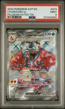 2024 POKEMON SVP EN-SV BLACK STAR PROMO PALDEAN FATES TIN CHARIZARD EX PSA 9 - Image 1