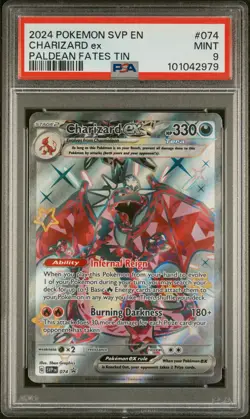 2024 POKEMON SVP EN-SV BLACK STAR PROMO PALDEAN FATES TIN CHARIZARD EX PSA 9 - Image 1