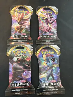 Pokemon TCG Rebel Clash Sleeved Booster Pack Art Set (4 Packs) NEW & SEALED - Image 1