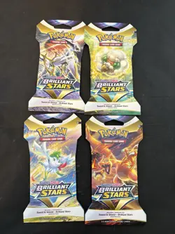 Pokemon Brilliant Stars Sleeved Booster Pack COMPLETE ART SET - 4 Packs SEALED - Image 1