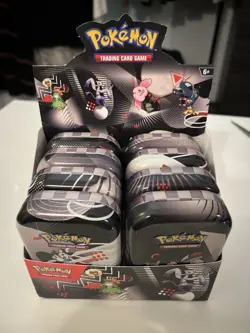 Unova Mini Tin Set of 8 Display Box EMPTY Pokemon Black Bolt 🖤 White Flare 🤍 - Image 1