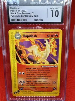2002 Pokemon Center New York Rapidash CGC GEM MINT 10 #51 Black Star Promo TCG - Image 1