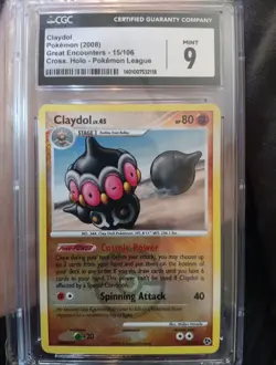 CGC 9 MINT Claydol 2008 Great Encounters 15/106 Crosshatch Holo Pokemon Card - Image 1