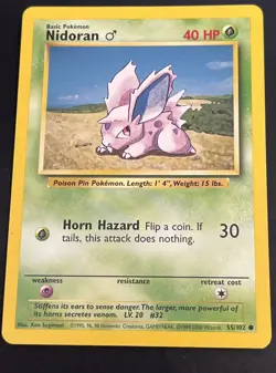 Nidoran M 55/102 Base Set Common Vintage Pokemon Card WOTC TCG English NM - Image 1