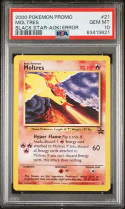 PSA 10 GEM MINT Moltres Black Star Promo Aoki Error Pokemon WOTC 21 - Image 1