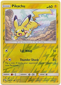 Pokemon - Pikachu - 40/147 - Common - Reverse Holo - Burning Shadows - NM/M- NEW - Image 1