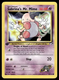 Pokemon Sabrina's Mr. Mime 1st Edition 094/132 Common Gym Heroes LP - Image 1