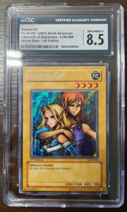 YUGIOH! 2003 Gemini Elf LON-000 1st Edition (CGC 8.5) - Image 1