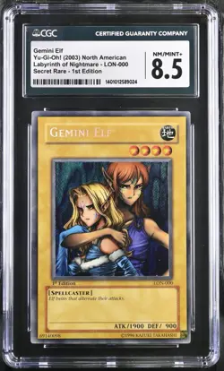 YUGIOH! 2003 Gemini Elf LON-000 1st Edition (CGC 8.5) - Image 2