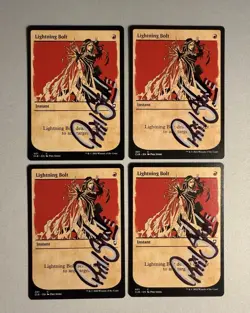 4 x Lightning Bolt Showcase CLB Baldur’s Gate MTG Cards Signed by Phil Stone - Image 1