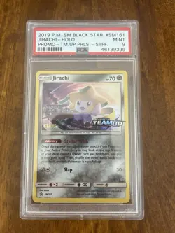 2019 TEAM UP Jirachi Prerelease Staff Holo Black Star Promo SM161 PSA 9 Pokemon - Image 2